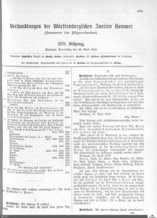 255. Sitzung, Stuttgart, 28.4.1910