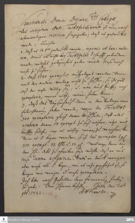 Brief von August Hermann Francke an [Johann Heinrich Michaelis, Joachim Lange, Johann Daniel Herrenschmidt, Paul Anton und Joachim Just Breithaupt].