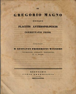 De Gregorio Magno eiusque placitis anthropologicis commentatio ..., 1