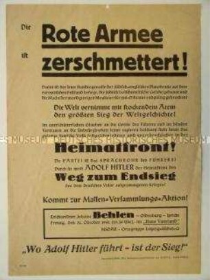 Flugblatt mit der Verkündung des "Sieges" über die Sowjetunion und Aufruf zu einer Massenversammlung