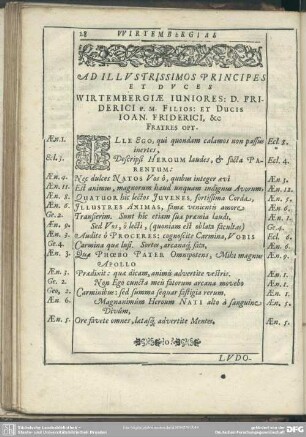 Ad Illustrissimos Principes Et Duces Wirtembergiae Iuniores: D. Friderici p.m. Filios: Et Ducis Joan. Friderici, [et]c. Fratres Opt.