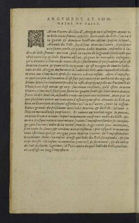 Argument et sommaire du faict.