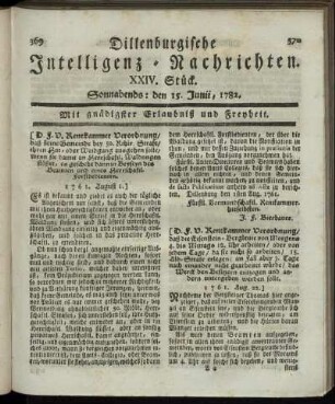 XXIV. Stück. Sonnabends : den 15. Junii, 1782.