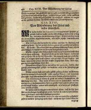 CAP. XVIII. Von Absonderung des Urins und dessen Unterschied.