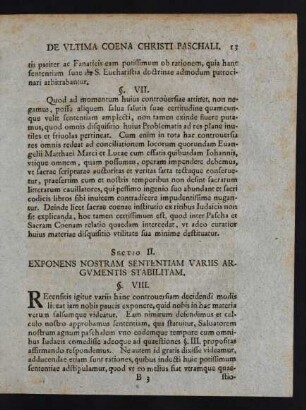 Sectio II. Exponens Nostram Sententiam Variis Argumentis Stabilitam.