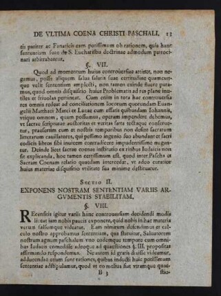 Sectio II. Exponens Nostram Sententiam Variis Argumentis Stabilitam.