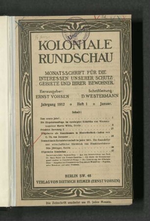 [4.]1912: Koloniale Rundschau : Zeitschr. für koloniale Länder-, Völker- u. Staatenkunde ; Zeitschr. für d. gesamte Eingeborenenwesen