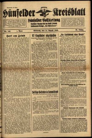 Erste Ausgabe vom Mittwoch, den 14. August 1940.