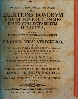 Diss. inaug. ... de exemtione bonorum ordini equestri immediato collectabilium illicita