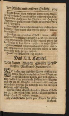 Das XIII. Capitel. Von denen Wapen gewisser Gesellschafften/ Zünffte und Handwercker
