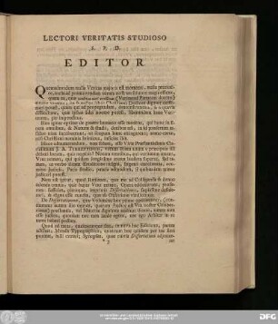 Lectori Veritatis Studioso S. P. D. Editor