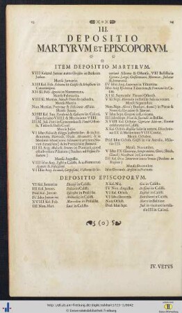 III. Depositio Martyrum E Episcoporum.