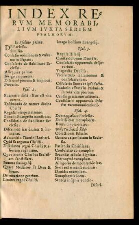 Index Rerum Memorabilium Iuxta Seriem Psalmorum.