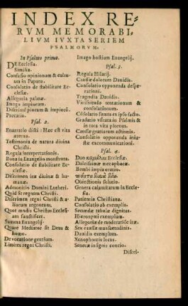 Index Rerum Memorabilium Iuxta Seriem Psalmorum.