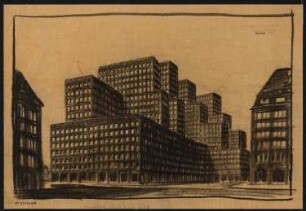 Messehaus, Hamburg: Perspektivische Ansicht aus der Langen Mührenstraße