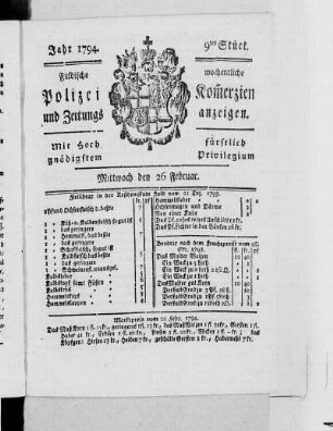 9tes Stück., Ausgabe vom 26. Februar 1794