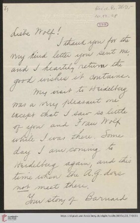 Briefe von Frank Schlesinger an Max Wolf: Brief von Frank Schlesinger an Max Wolf