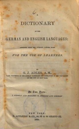 A dictionary of the German and English languages : abridged from the authorś larger work for the use of learners ; In 2 parts, 1.. German and English