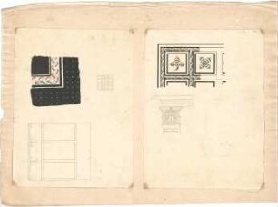 Röhrer, Karl; Dekor- und Ornamententwürfe - Grabanlage in Pompeji, Boden- oder Deckenmosaik (Ansichten); Kapitell (Ansicht)