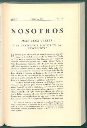 Juan Cruz Varela y la generación poetica de la revolución
