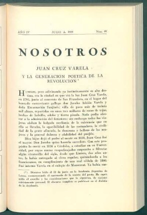 Juan Cruz Varela y la generación poetica de la revolución