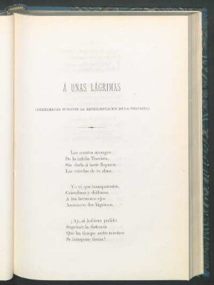 Á unas lágrimas : (Derramadas durante la representación de la Traviata)