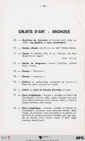 Objets d'art - Bronzes (Nr.69-78)