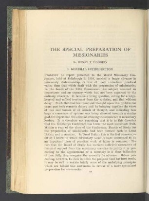 The special preparation of missionaries