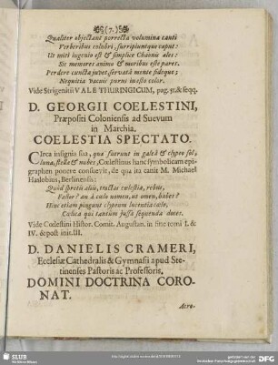 [IX.] D. Danielis Crameri ...