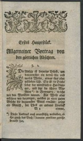 Erstes Hauptstück. Allgemeiner Vortrag von den göttlichen Absichten