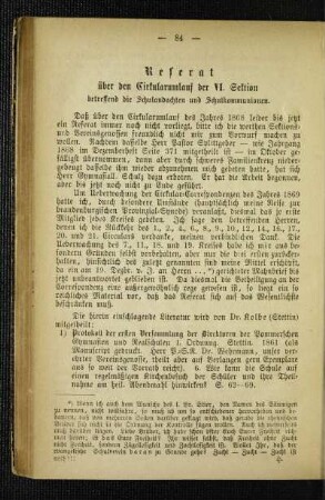 Referat über den Cirkularumlauf der VI. Sektion : betreffend die Schulandachten und Schulkommunionen