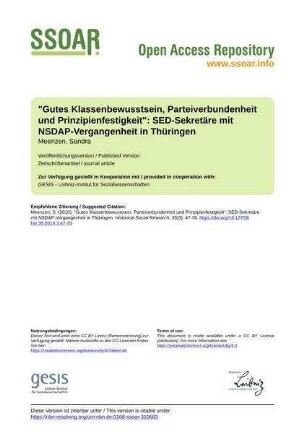 "Gutes Klassenbewusstsein, Parteiverbundenheit und Prinzipienfestigkeit": SED-Sekretäre mit NSDAP-Vergangenheit in Thüringen