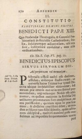 II. Constitutio Sanctissimi Domini Nostri Benedicti Papae XIII.
