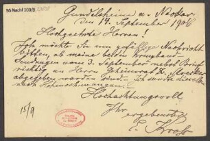 Brief an B. Schott's Söhne : 14.09.1906