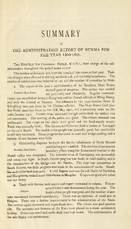 Summary of the administration of Burma for the year 1900-1901