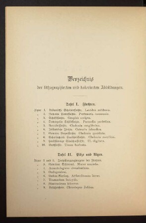 Verzeichnis der lithographierten und kolorierten Abbildungen.