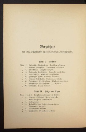 Verzeichnis der lithographierten und kolorierten Abbildungen.