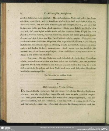 V. Militairische Neuigkeiten
