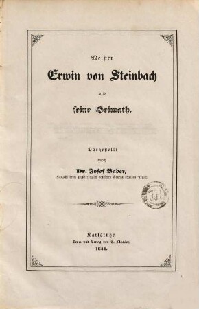 Meister Erwin von Steinbach und seine Heimath