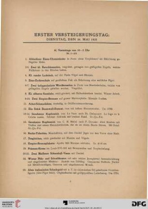 Erster Versteigerungstag (Nr. 1-520)
