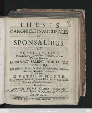 Theses Canonicæ Inaugurales De Sponsalibus