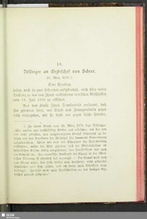 10. Döllinger an Erzbischof von Scherr : 28. März 1871