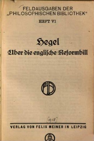 Über die englische Reformbill