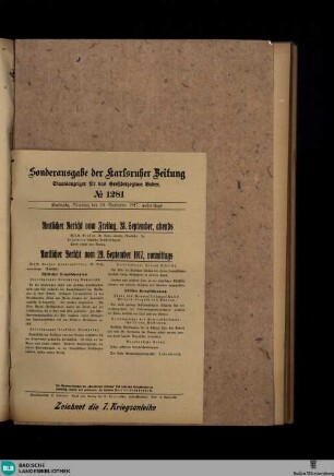 Karlsruher Zeitung, Sonderausgabe No. 1281, Amtlicher Bericht vom 28. September und 29. September 1917