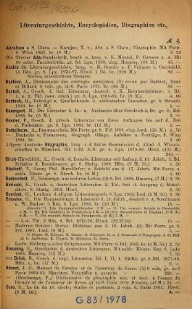 Katalog der Buch- und Antiquariats-Handlung von Theodor Ackermann, Promenadeplatz 10 in München, 430c. Literaturgeschichte, ...
