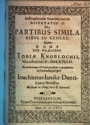 Disputatio Institutionum Anatomicarum, 2. De Partibus Similaribus In Genere