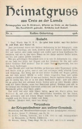 3.1916: Heimatgruß aus Treis a. d. Lumda