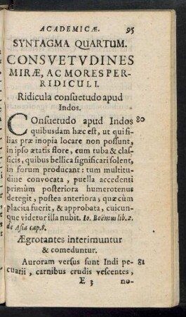 Syntagma Quartum. Consuetudines Mirae, Ac Mores Perridiculi.