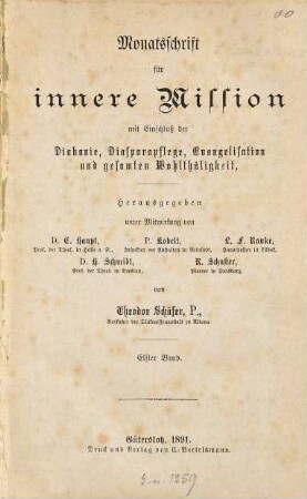 Monatsschrift für innere Mission mit Einschluß der Diakonie, Diasporapflege, Evangelisation und gesamten Wohltätigkeit, 11. 1891