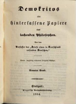 Demokritos oder hinterlassene Papiere eines lachenden Philosophen, 9.